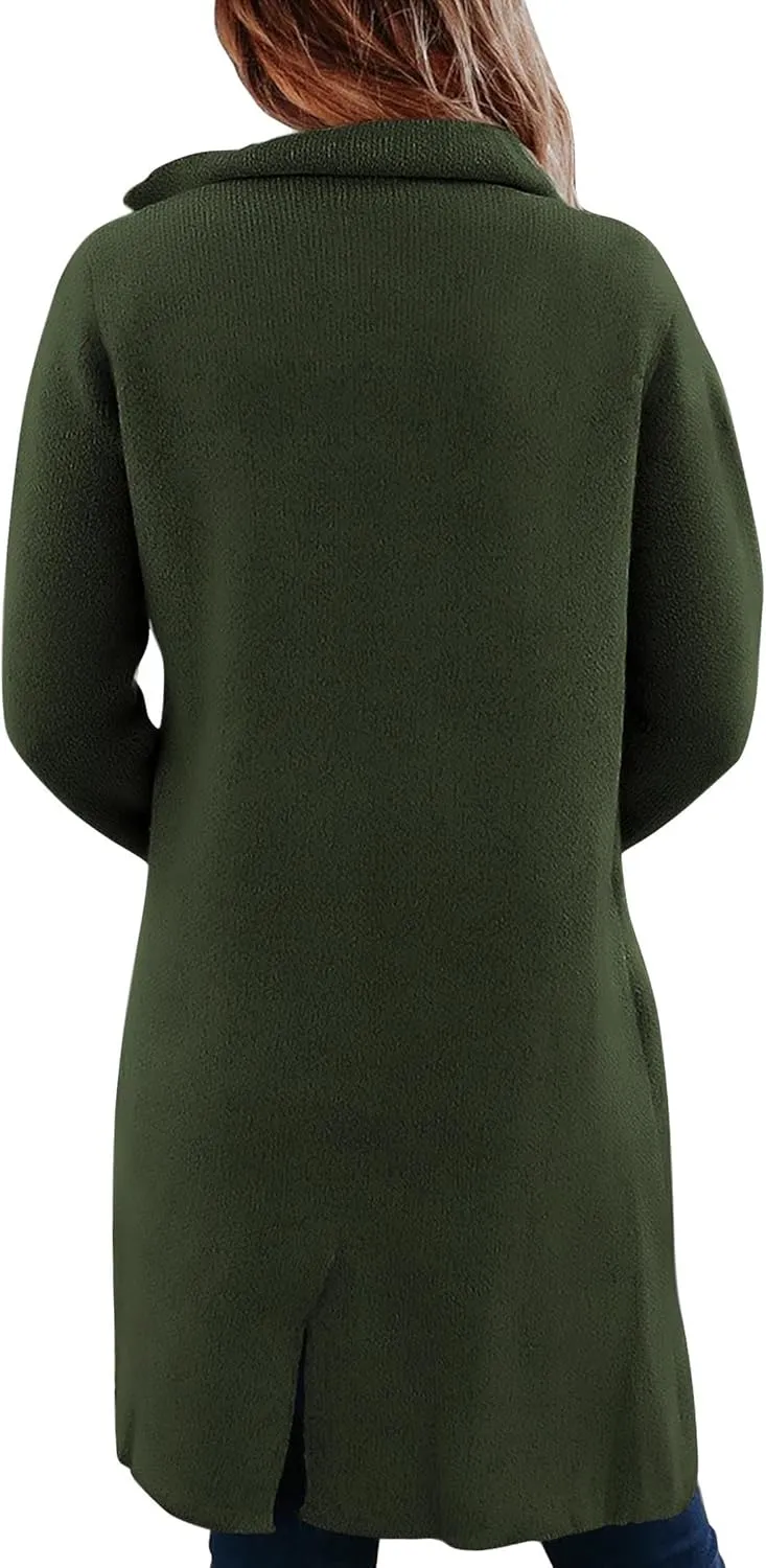 KIRUNDO Cardigan Sweaters for Women 2025 Fall Fashion Open Front Warm Thick Long Winter Coats Jackets Decorative Buttons