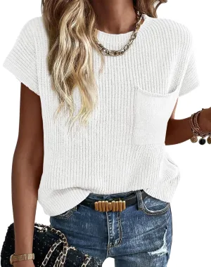 KIRUNDO Short Sleeve Sweater for Women 2025 Casual Sweater Vest Cotton Knit Pullover Tank Tops Trendy Spring Summer Outfits