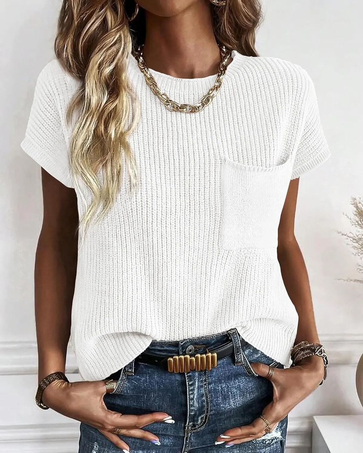 KIRUNDO Short Sleeve Sweater for Women 2025 Casual Sweater Vest Cotton Knit Pullover Tank Tops Trendy Spring Summer Outfits