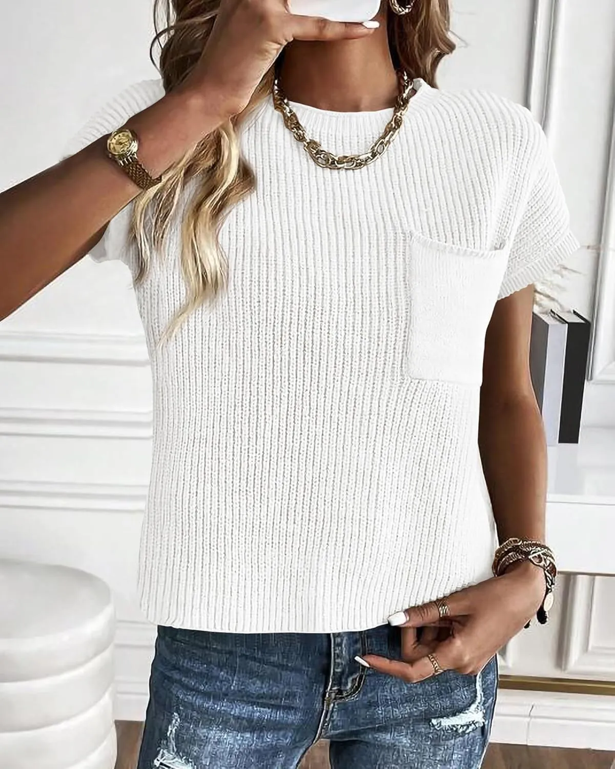 KIRUNDO Short Sleeve Sweater for Women 2025 Casual Sweater Vest Cotton Knit Pullover Tank Tops Trendy Spring Summer Outfits