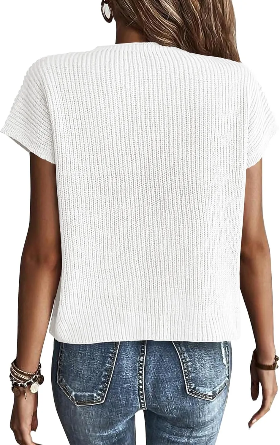 KIRUNDO Short Sleeve Sweater for Women 2025 Casual Sweater Vest Cotton Knit Pullover Tank Tops Trendy Spring Summer Outfits