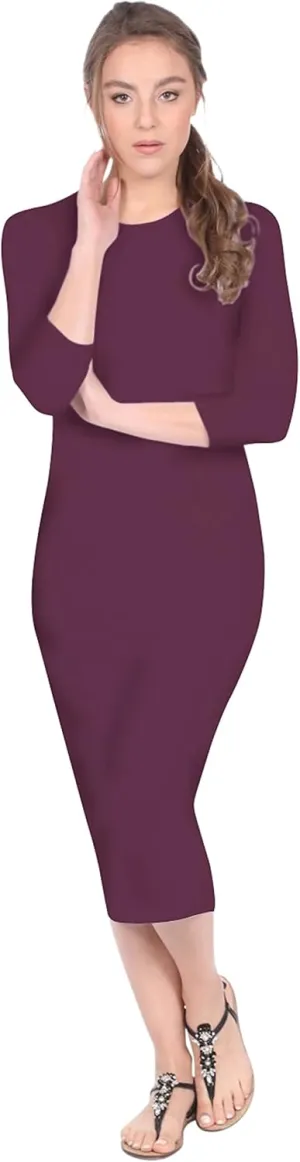 Kosher Casual Women's Modest Knee Length 3/4 Sleeve Layering Midi Dress