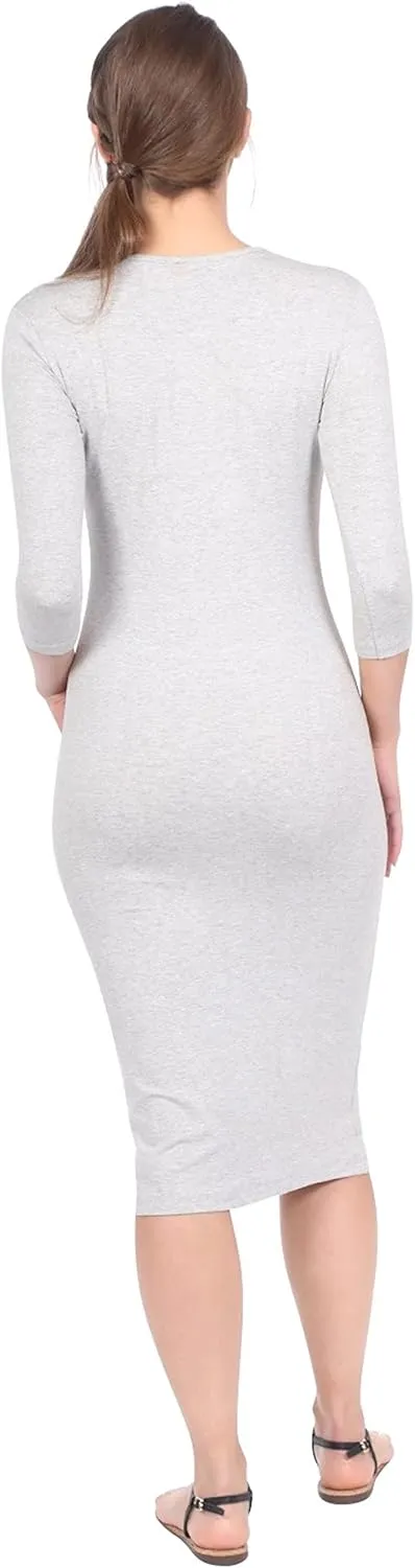 Kosher Casual Women's Modest Knee Length 3/4 Sleeve Layering Midi Dress