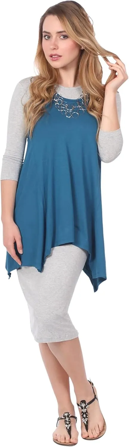Kosher Casual Women's Modest Knee Length 3/4 Sleeve Layering Midi Dress