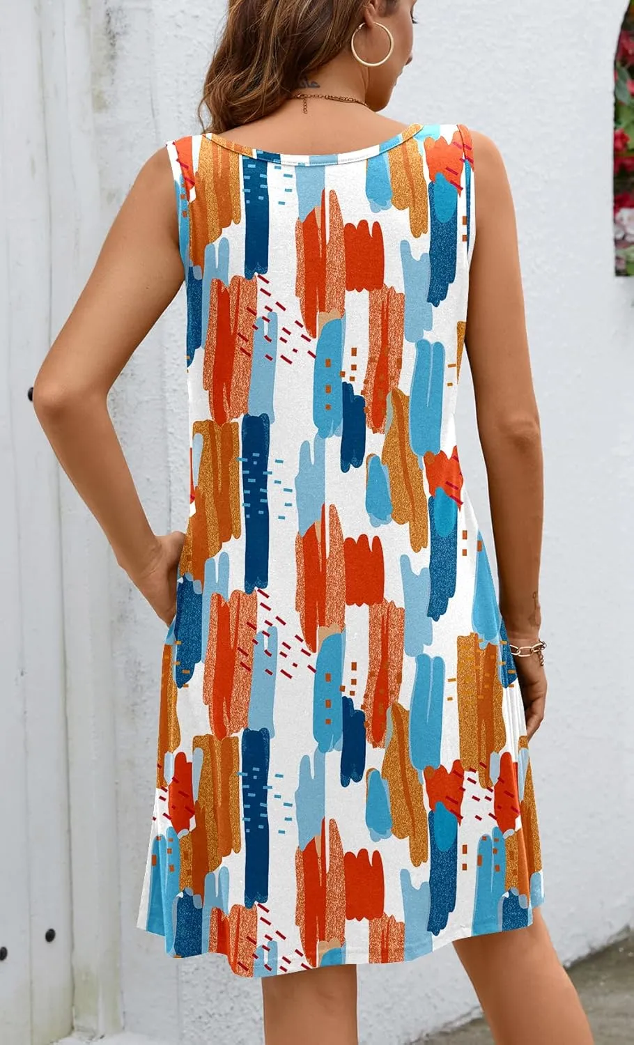 Ladlop Summer Dresses for Women 2025 Beach Loose Casual A Line Dress Sleeveless V-Neck Sundress with Pockets