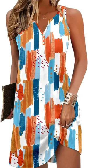 Ladlop Summer Dresses for Women 2025 Beach Loose Casual A Line Dress Sleeveless V-Neck Sundress with Pockets