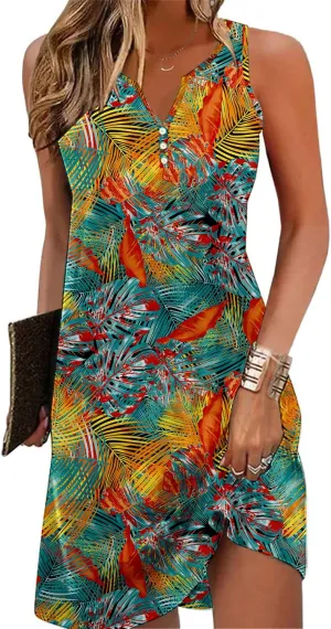 Ladlop Summer Dresses for Women 2025 Beach Loose Casual A Line Dress Sleeveless V-Neck Sundress with Pockets