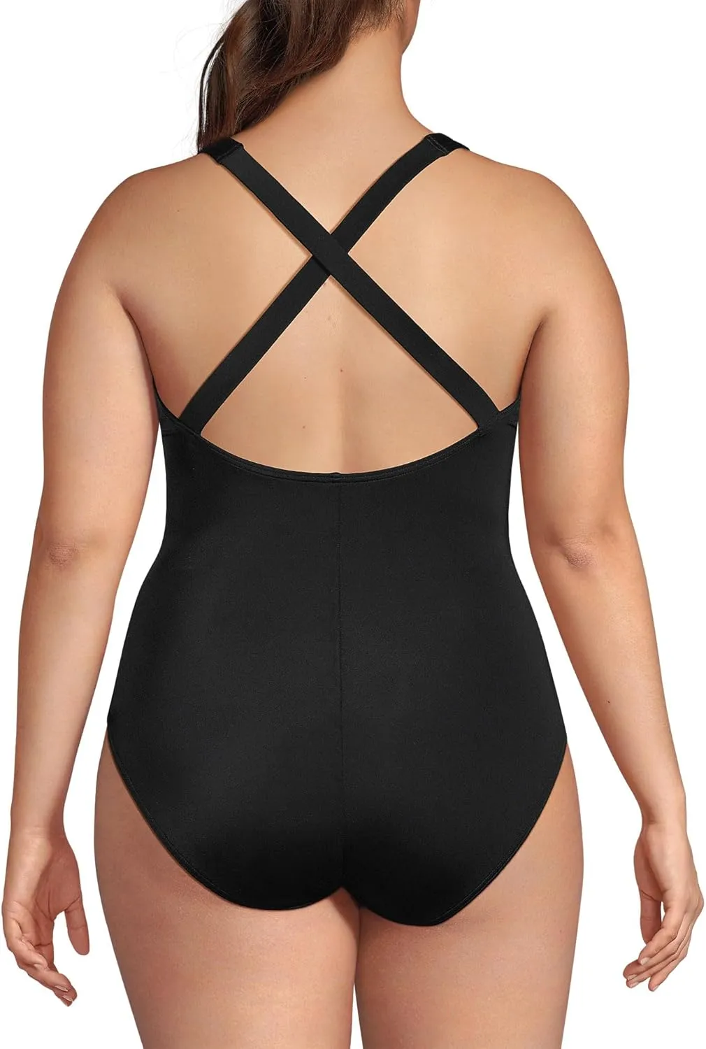 Lands' End Women's Chlorine Resistant Scoop Neck X-Back High Leg Soft Cup Tugless Sporty One Piece Swimsuit
