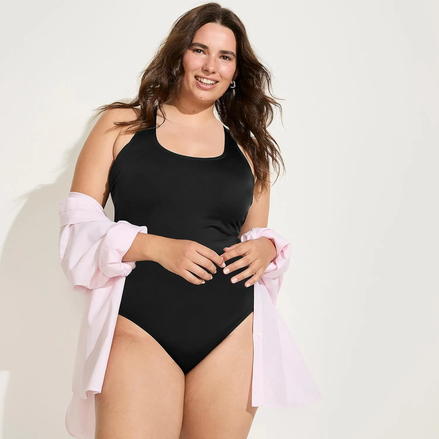 Lands' End Women's Chlorine Resistant Scoop Neck X-Back High Leg Soft Cup Tugless Sporty One Piece Swimsuit