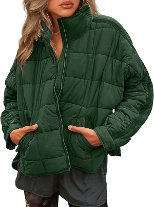 LEANI Women's Oversized Lightweight Puffer Jackets Long Sleeve Zipper Short Coat with Pockets