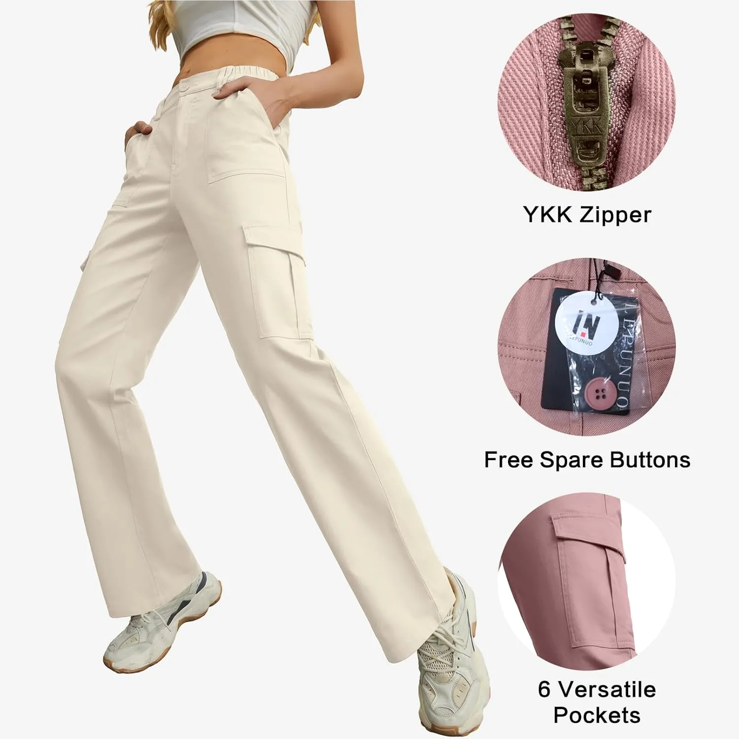 Lepunuo Cargo Pants for Women High Waisted Casual Pants Baggy Stretchy Wide Leg Y2K Streetwear with 6 Pockets