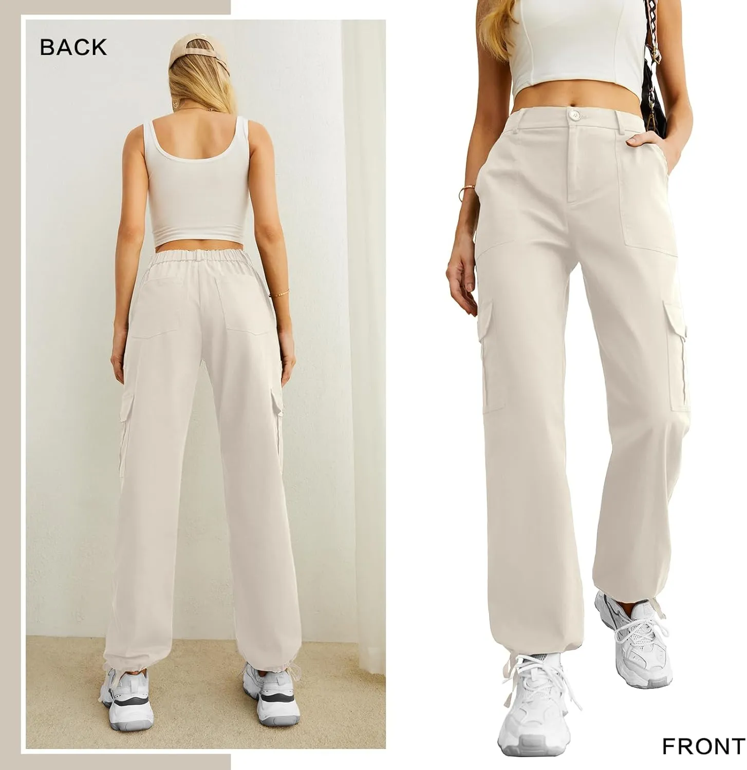 Lepunuo Women's High Waisted Cargo Pants Travel Y2K Streetwear Baggy Stretchy Pants with 6 Pockets Drawstring Ankle Cuffs