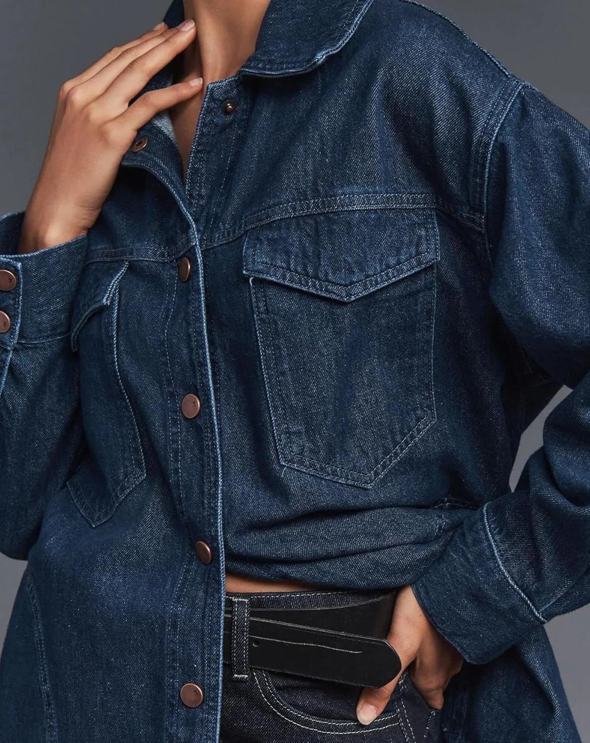 LifeShe Denim Womens Shacket Oversized Jean Jacket Boyfriend Pocket Long Shirt