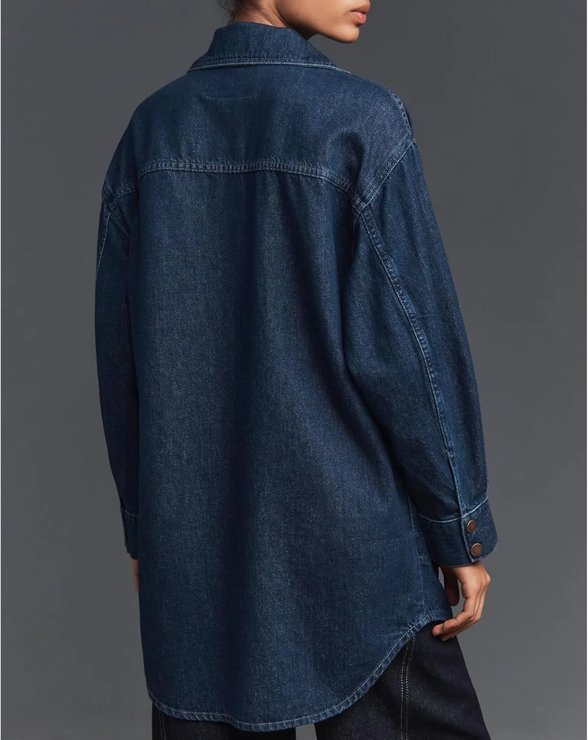 LifeShe Denim Womens Shacket Oversized Jean Jacket Boyfriend Pocket Long Shirt