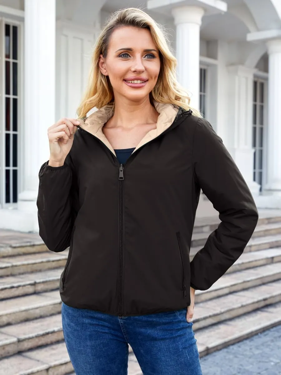 Lightweight Jacket Women Trench Coat with Hood Waterproof Insulated Windbreaker Packable Puffer Jacket