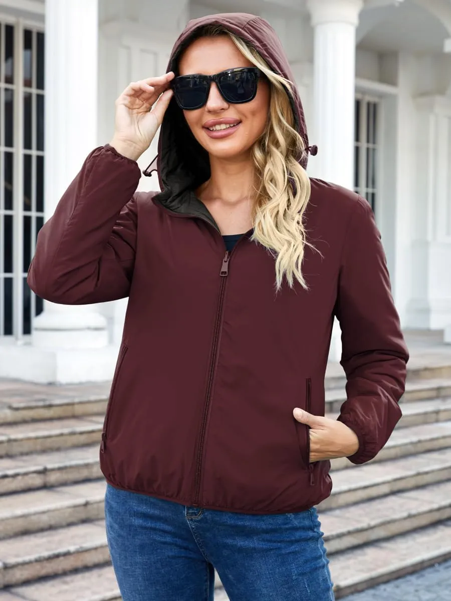Lightweight Jacket Women Trench Coat with Hood Waterproof Insulated Windbreaker Packable Puffer Jacket