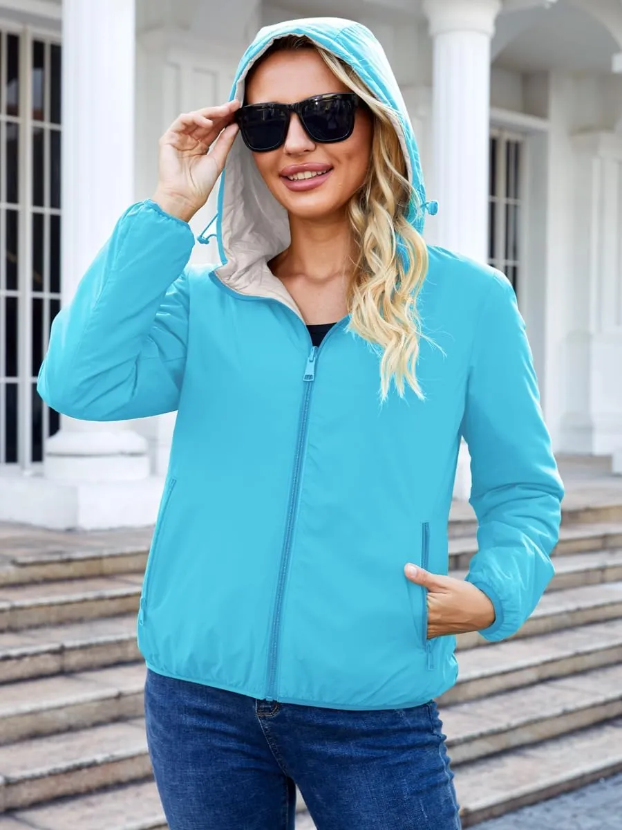 Lightweight Jacket Women Trench Coat with Hood Waterproof Insulated Windbreaker Packable Puffer Jacket