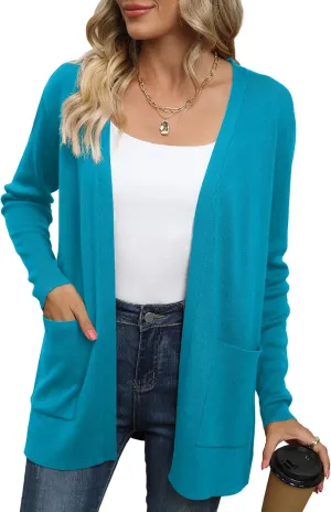 LILBETTER Womens Casual Lightweight Long Sleeve Open Front Cardigan Sweaters with Pockets