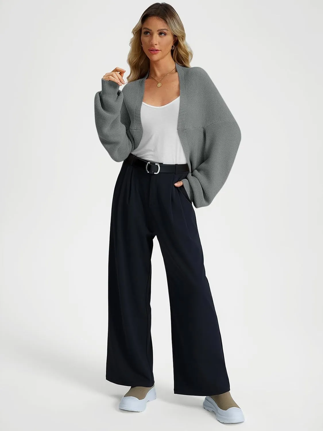 LILLUSORY Bolero Shrug Cardigan Sweater Fall Batwing Long Sleeve Cropped Open Front Knitted Sweaters
