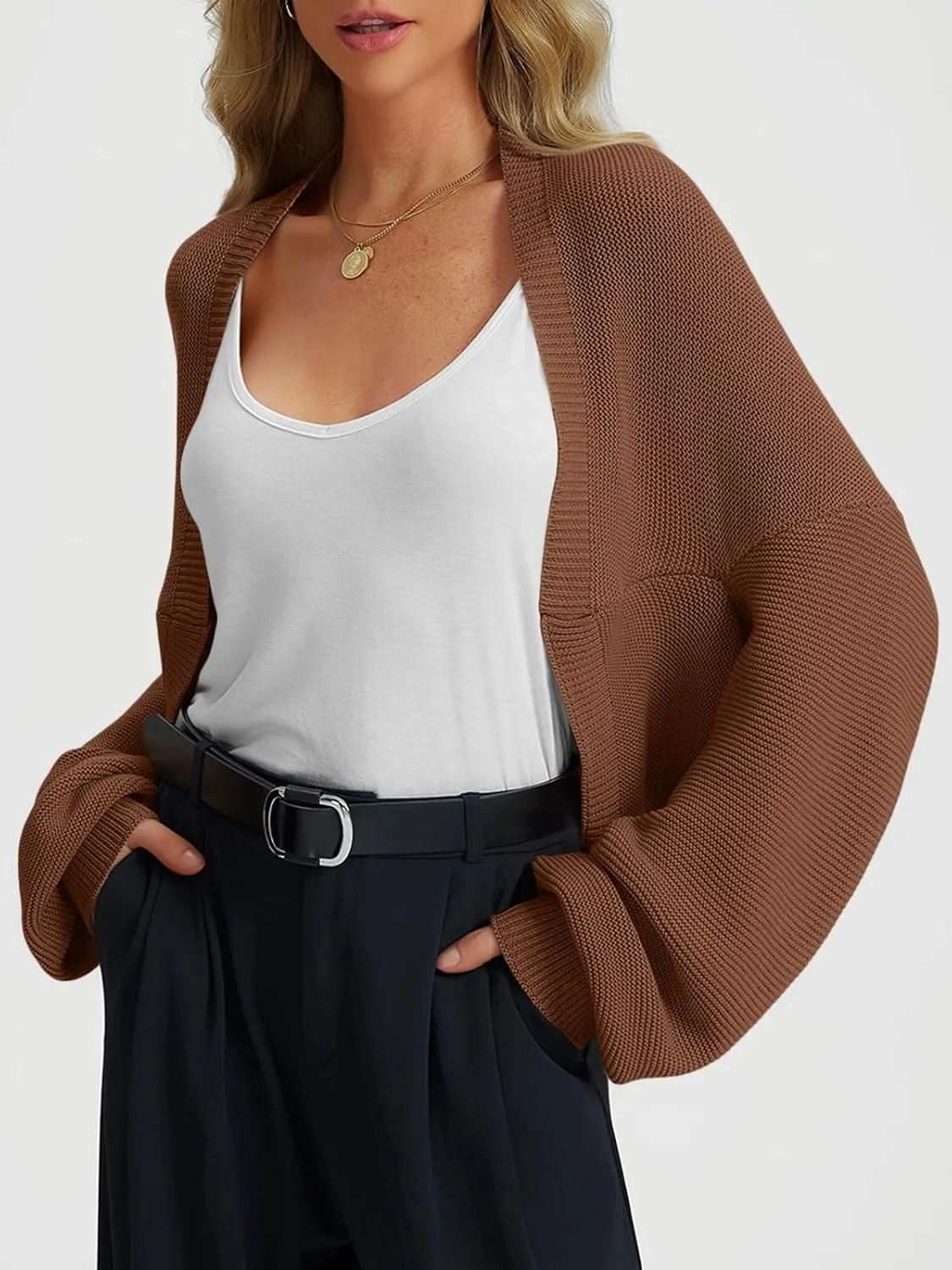 LILLUSORY Bolero Shrug Cardigan Sweater Fall Batwing Long Sleeve Cropped Open Front Knitted Sweaters