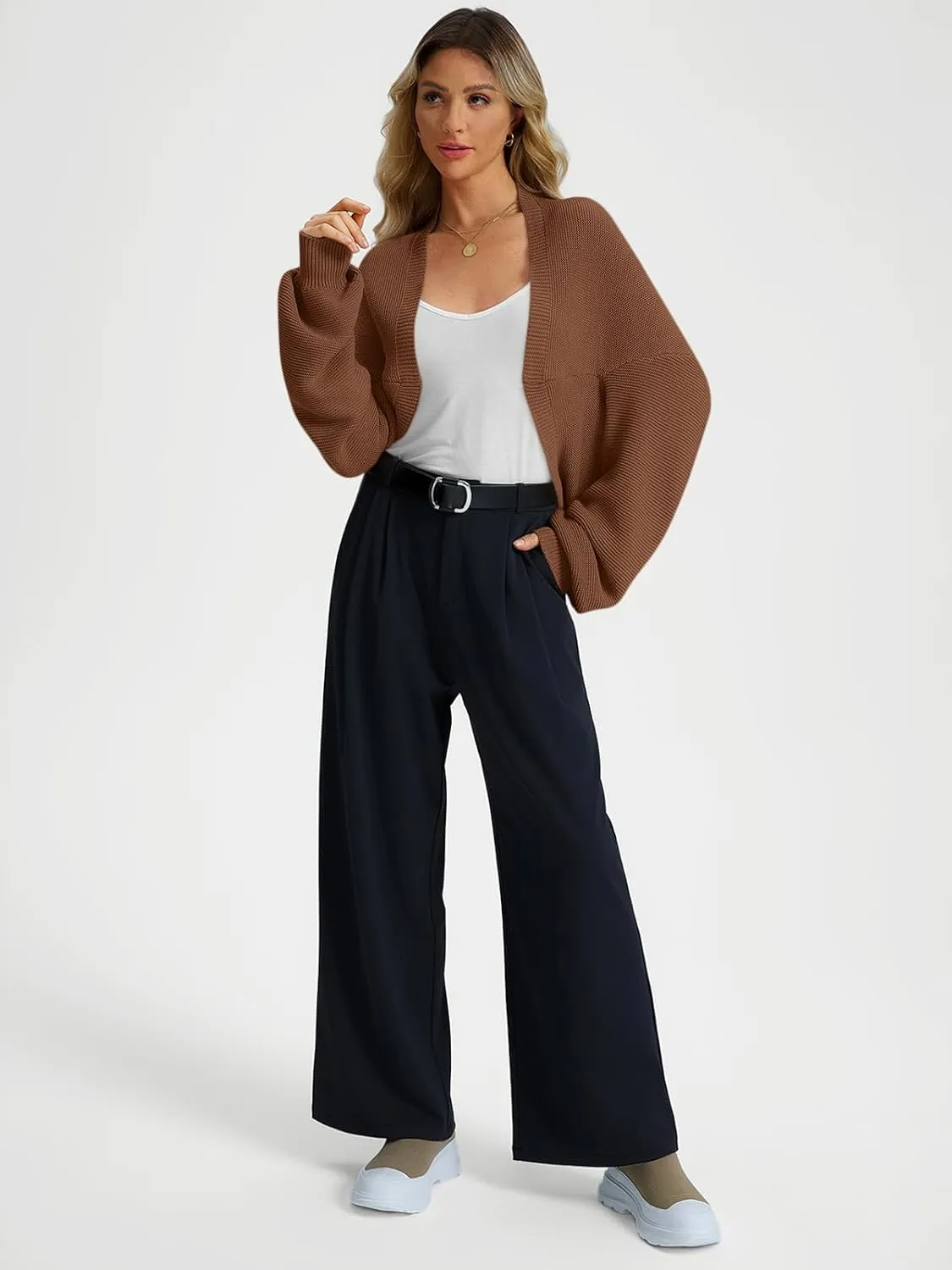 LILLUSORY Bolero Shrug Cardigan Sweater Fall Batwing Long Sleeve Cropped Open Front Knitted Sweaters