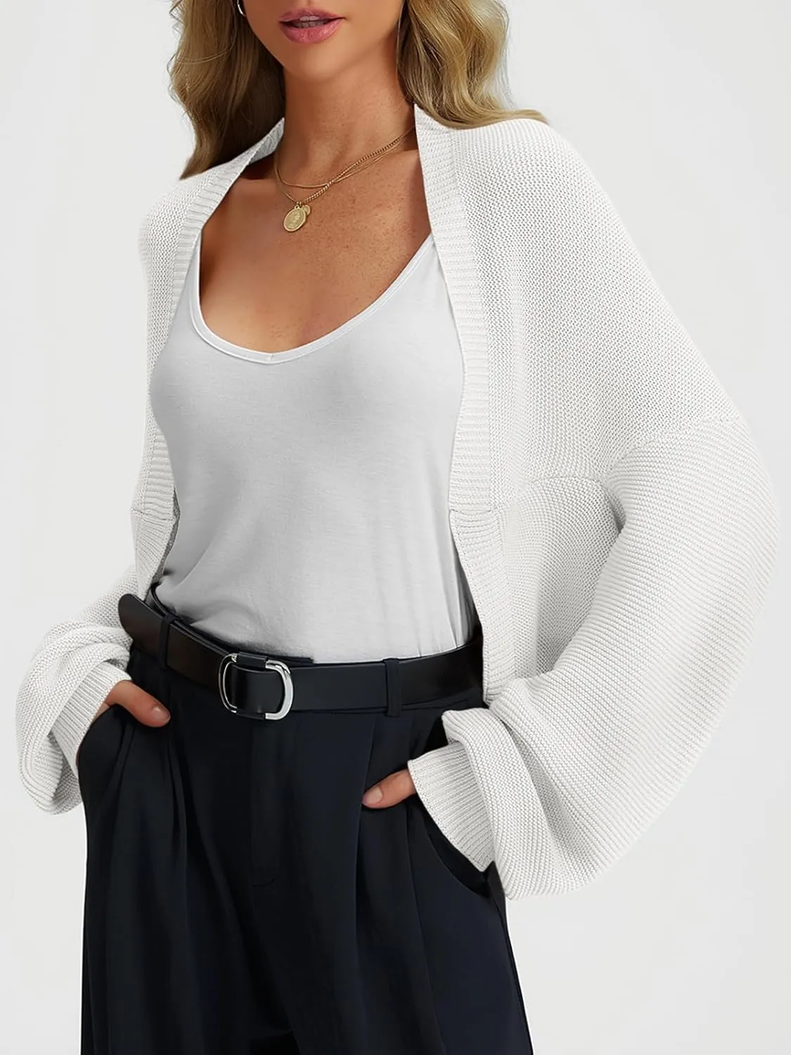 LILLUSORY Bolero Shrug Cardigan Sweater Fall Batwing Long Sleeve Cropped Open Front Knitted Sweaters