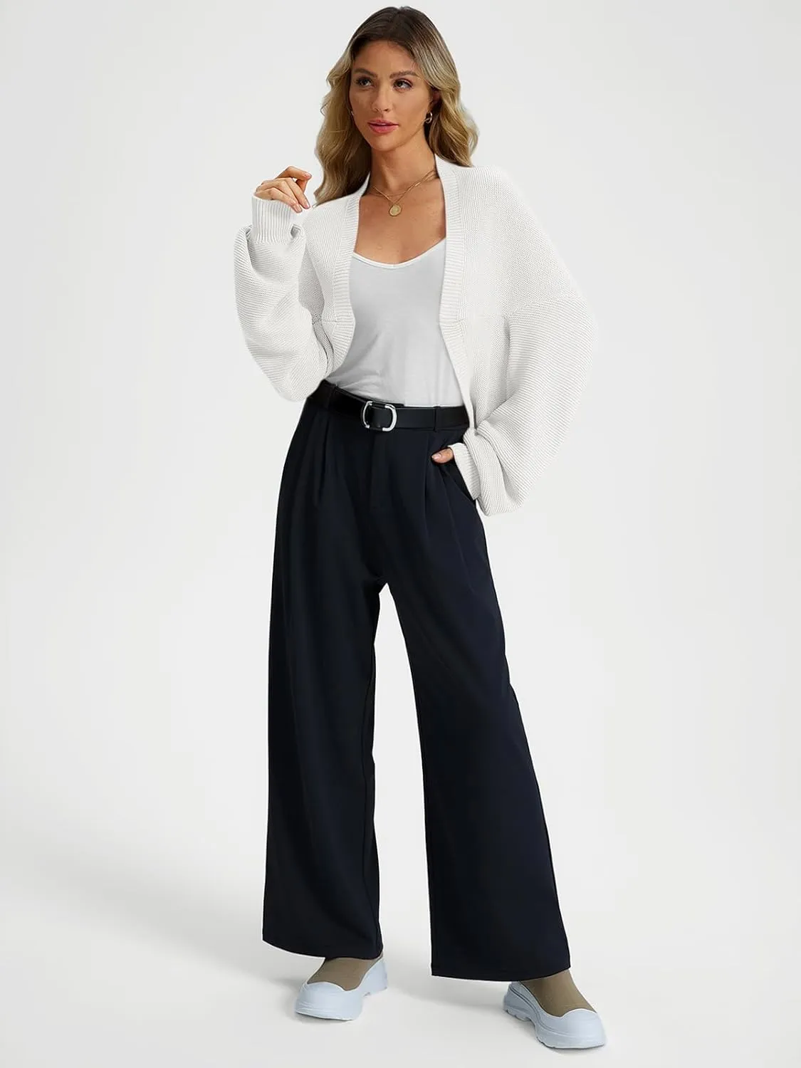 LILLUSORY Bolero Shrug Cardigan Sweater Fall Batwing Long Sleeve Cropped Open Front Knitted Sweaters