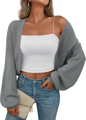 LILLUSORY Bolero Shrug Cardigan Sweater Fall Batwing Long Sleeve Cropped Open Front Knitted Sweaters