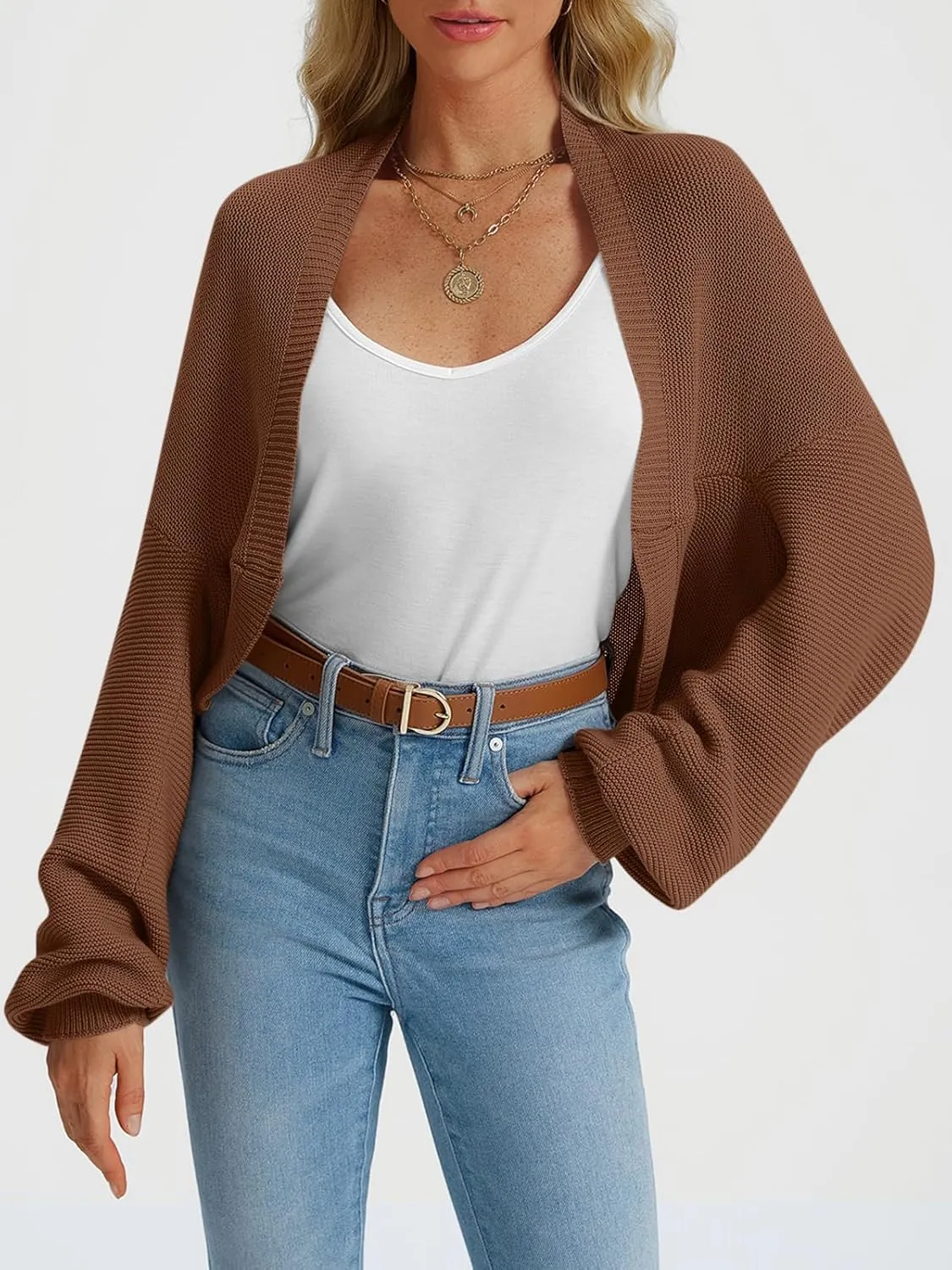 LILLUSORY Bolero Shrug Cardigan Sweater Fall Batwing Long Sleeve Cropped Open Front Knitted Sweaters