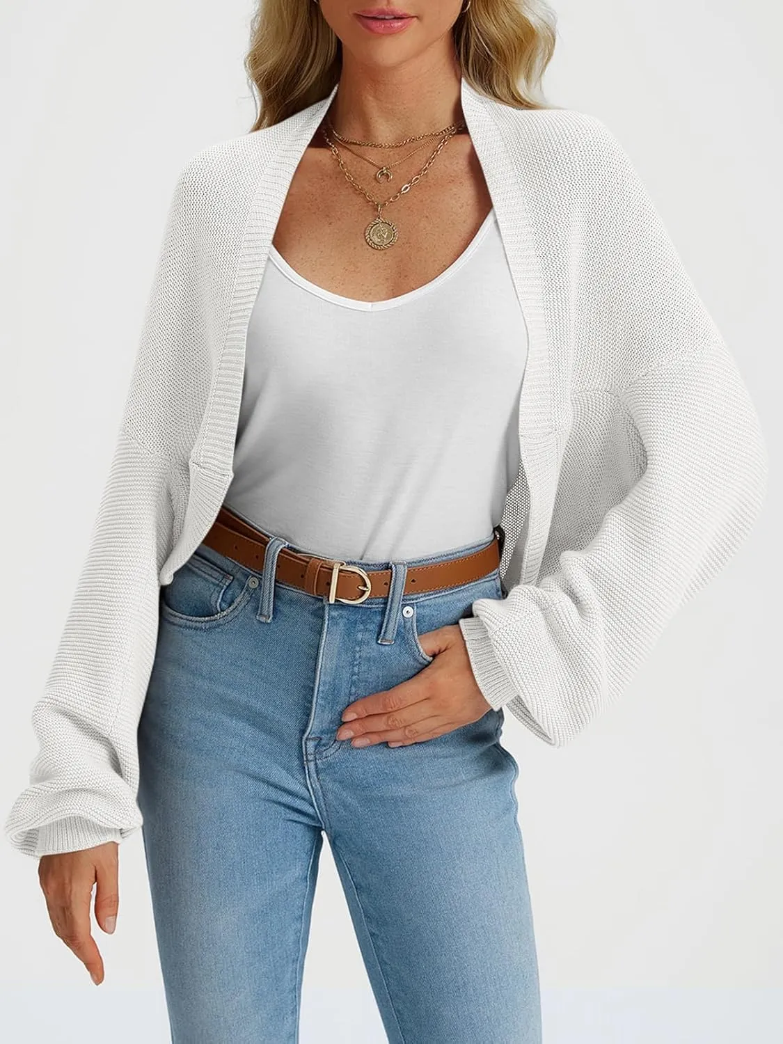 LILLUSORY Bolero Shrug Cardigan Sweater Fall Batwing Long Sleeve Cropped Open Front Knitted Sweaters