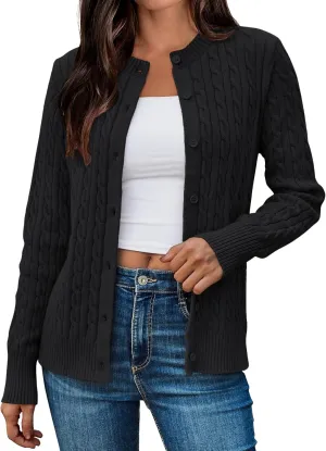 LILLUSORY Cardigan Sweaters for Women Cotton Cable Knit Sweater Jackets Lightweight 2025 Business Casual Outfits