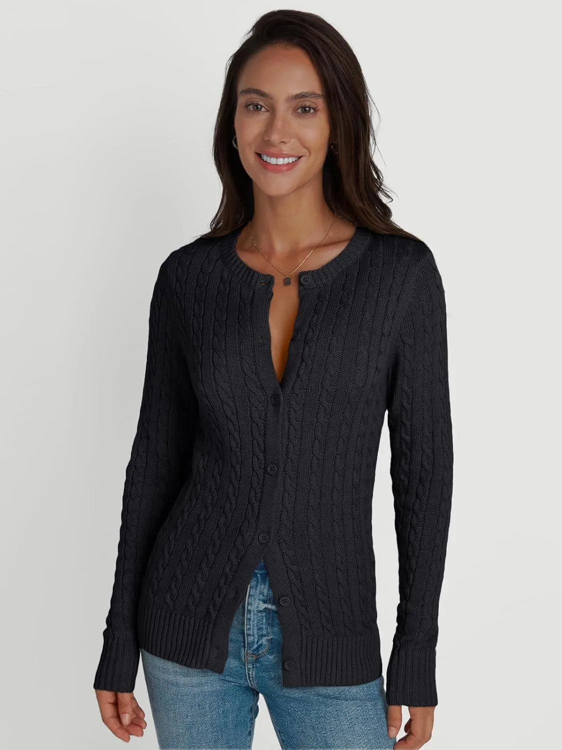 LILLUSORY Cardigan Sweaters for Women Cotton Cable Knit Sweater Jackets Lightweight 2025 Business Casual Outfits
