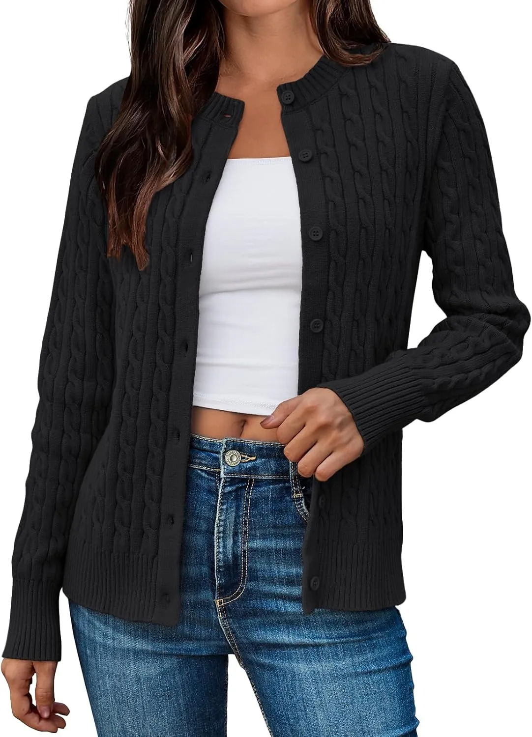 LILLUSORY Cardigan Sweaters for Women Cotton Cable Knit Sweater Jackets Lightweight 2025 Business Casual Outfits