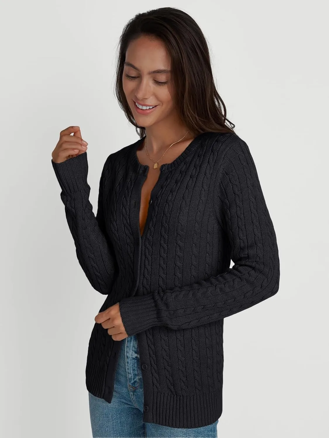 LILLUSORY Cardigan Sweaters for Women Cotton Cable Knit Sweater Jackets Lightweight 2025 Business Casual Outfits