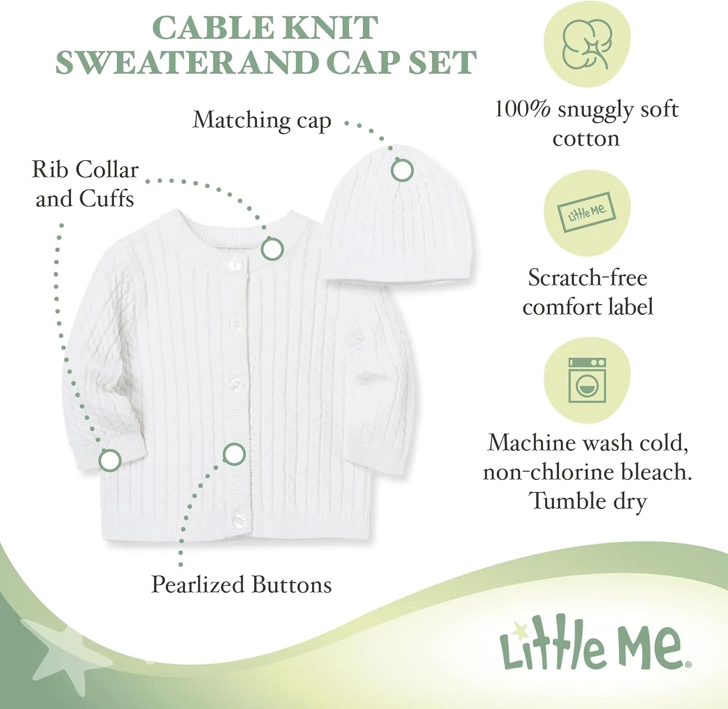 Little Me Baby Girls' Cable Knit Sweater and Cap Set