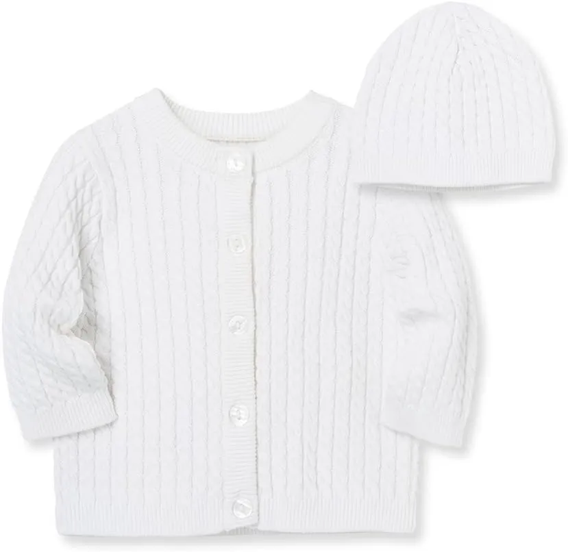 Little Me Baby Girls' Cable Knit Sweater and Cap Set