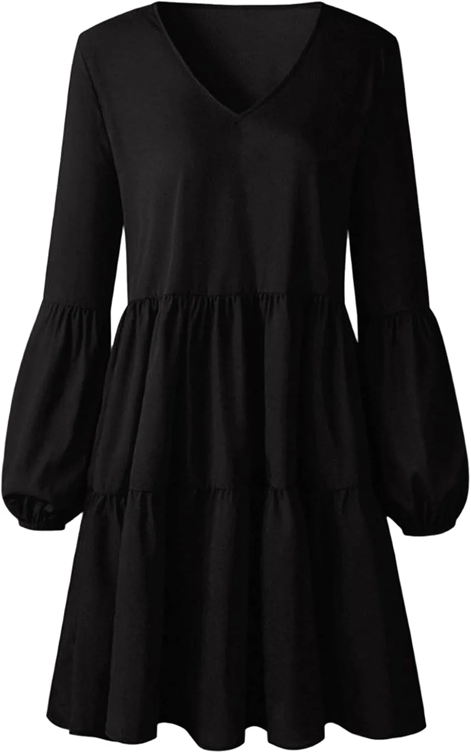 Long Sleeve Dress for Women,2025 Summer Casual Mini Dresses Loose Flowy Tiered Dress,V Neck Boho Ruffle Beach Dres
