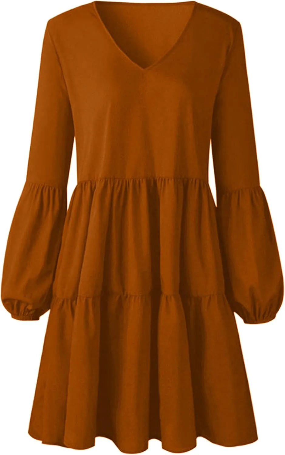 Long Sleeve Dress for Women,2025 Summer Casual Mini Dresses Loose Flowy Tiered Dress,V Neck Boho Ruffle Beach Dres