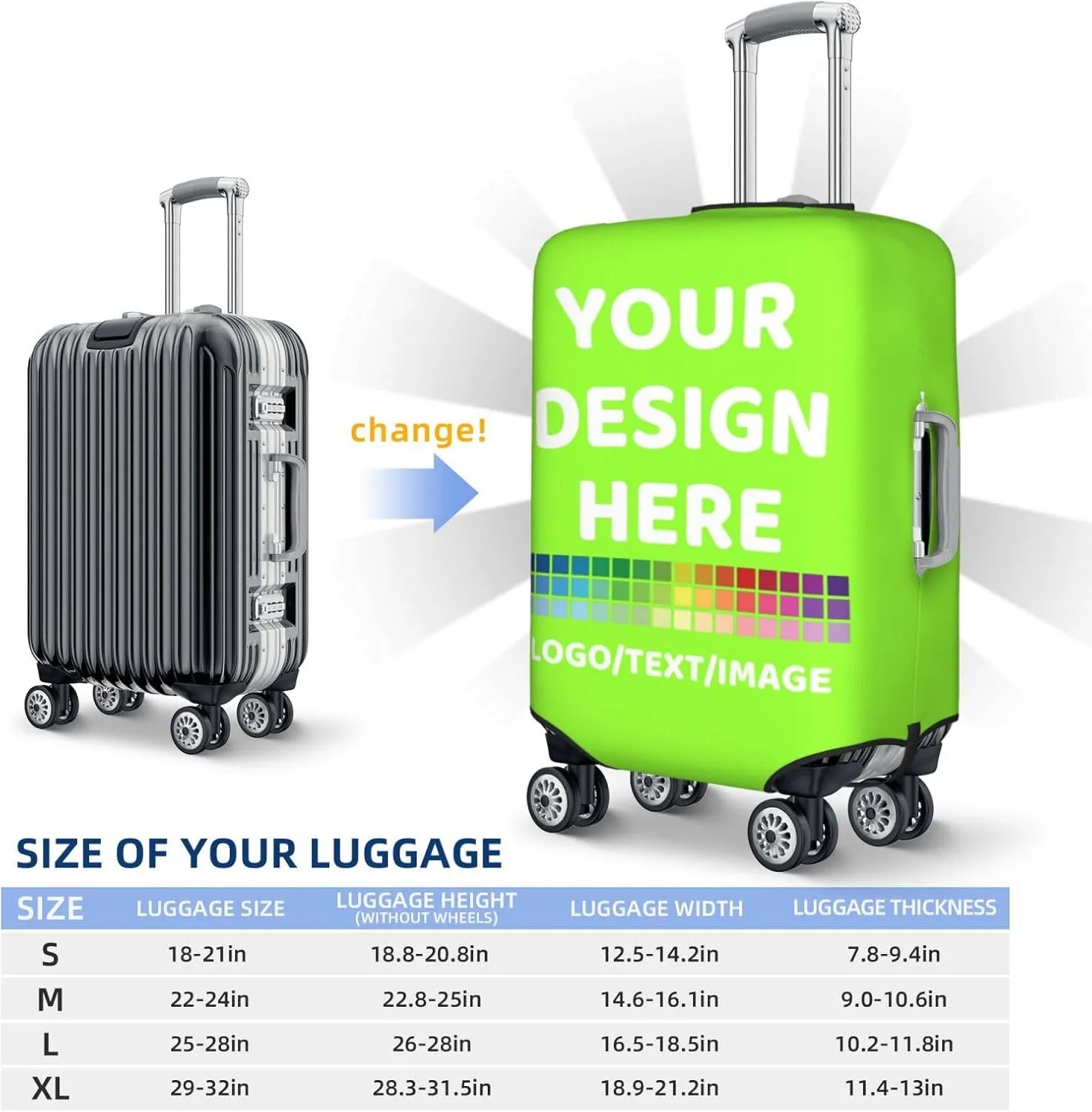 Luggage Cover Personalized Suitcase Covers For Luggage With Photo Text Scratch Resistant Suitcase Cover For Travel BusinessFluorescence GreenSmall