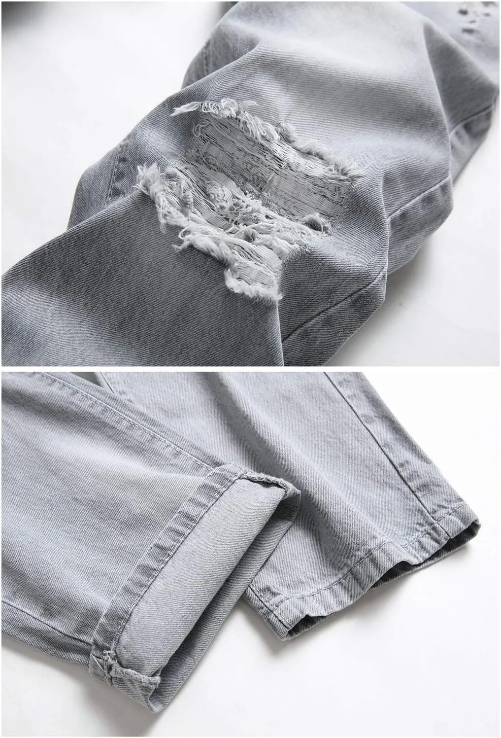 LZLER Mens Ripped Jeans,Distressed Destroyed Slim Fit Straight Leg Denim Pant with Holes