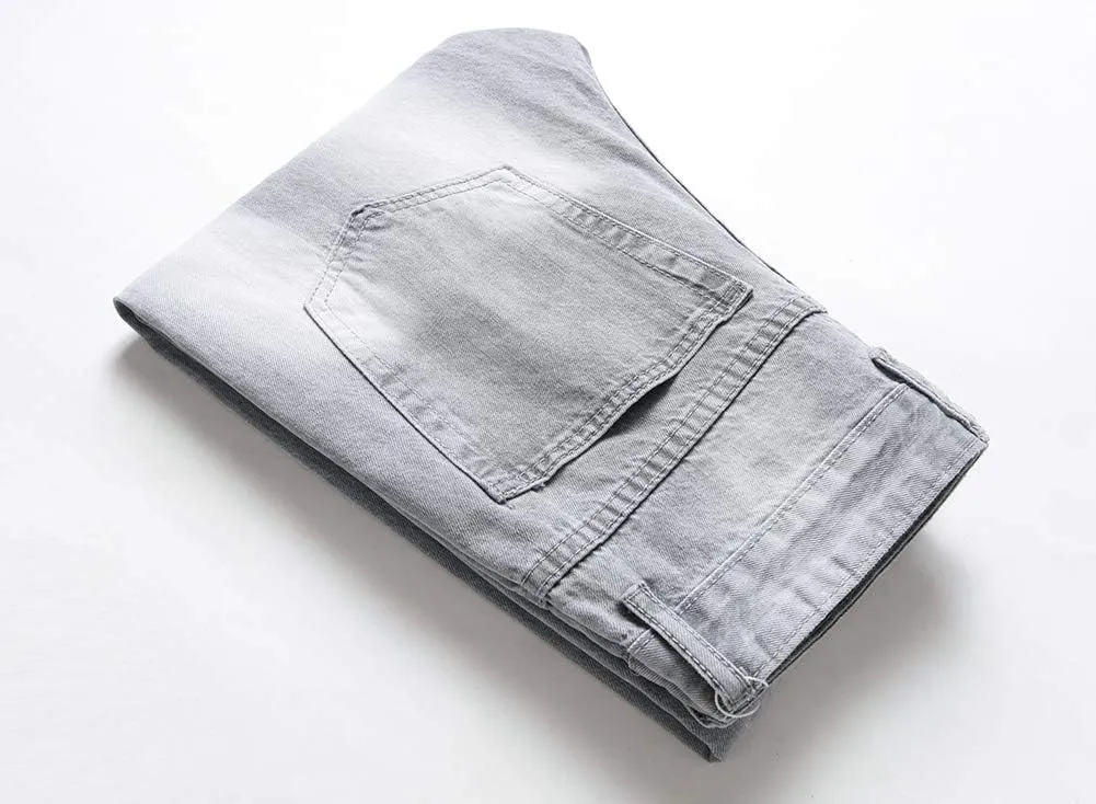 LZLER Mens Ripped Jeans,Distressed Destroyed Slim Fit Straight Leg Denim Pant with Holes