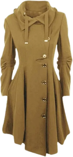 Maiyifu-GJ Womens Single Breasted Hooded Trench Coat Long Sleeve Wool Blend Dress Coats Fall Winter Mid Long Overcoat