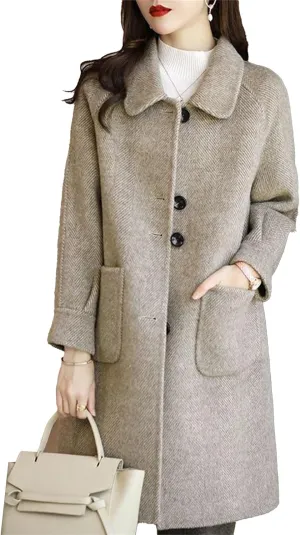 Maiyifu-GJ Womens Wool Blend Coat Single Breasted Long Trench Coat Elegant Overcoat Long Sleeve Outerwear with Pockets