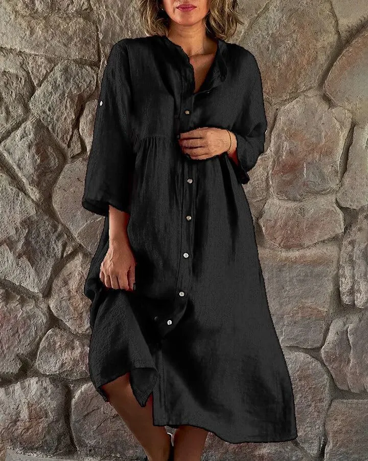 MARSVOVO Womens Plus Size Linen Cotton Casual Loose Summer Dress Comfy Knee Length Tshirt Dresses with Pockets