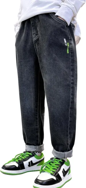 MEILONGER Boys Elastic Waist Jeans Stretch Fashion Denim Pants Size 8,10-12,14-16,18-20