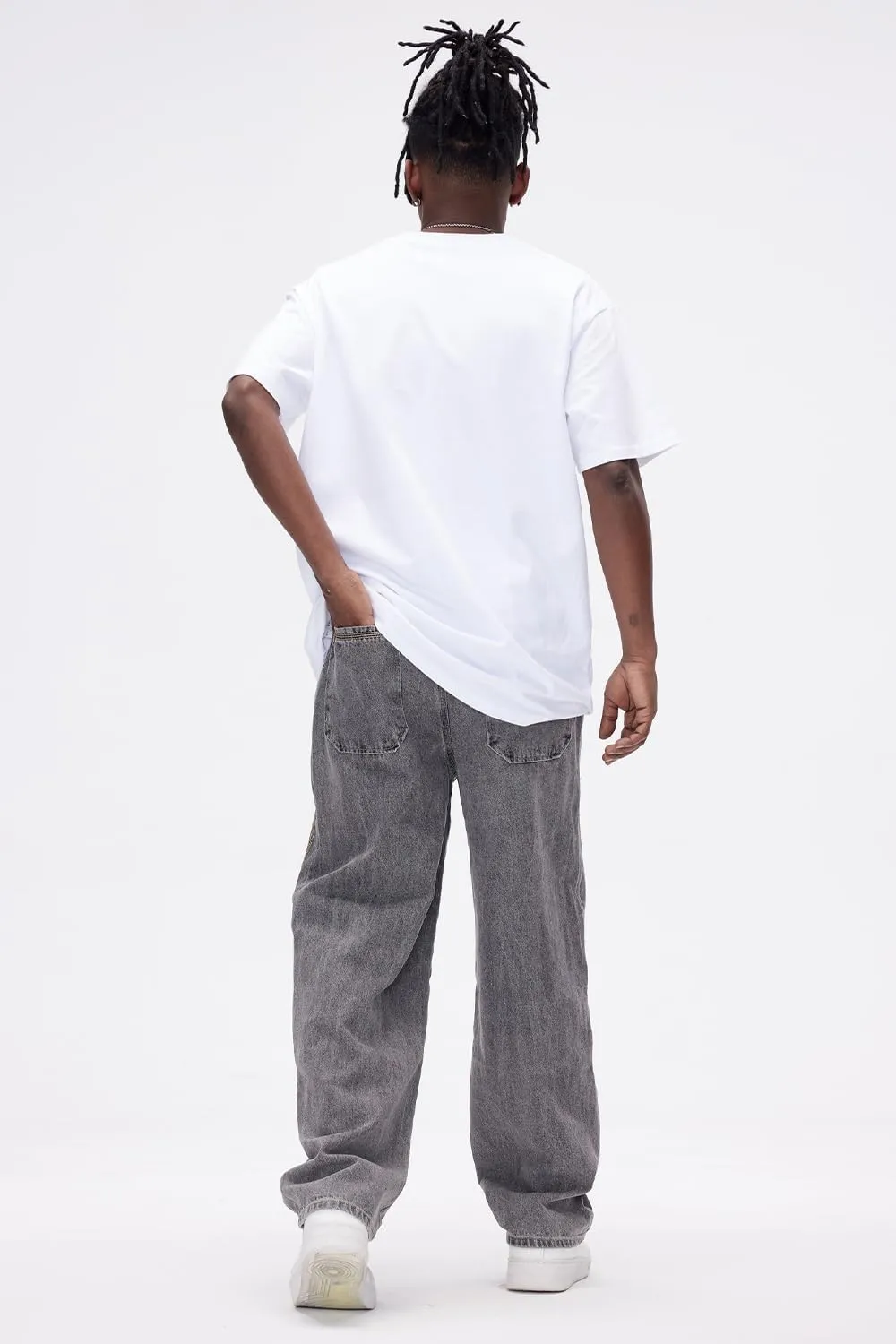 Mens Baggy Jeans Elastic Waisted Denim Pants for Men with Drawstring Streetwear