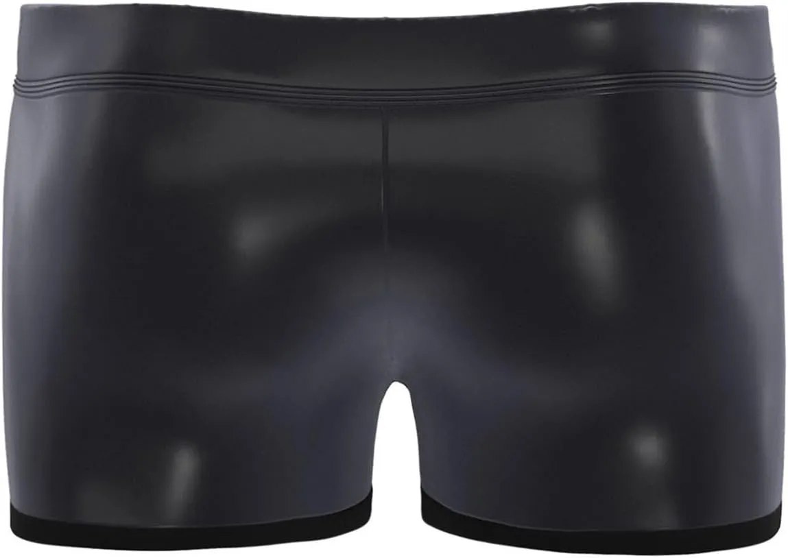 Men's Low Rise Matte Faux Leather Boxer Briefs with Front Cutout Soft Stretchy Tight Fit Underwear for Clubwear