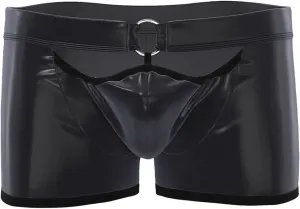 Men's Low Rise Matte Faux Leather Boxer Briefs with Front Cutout Soft Stretchy Tight Fit Underwear for Clubwear