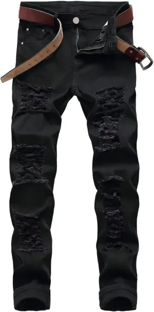 Men's Ripped Skinny Slim Fit Stretch Distressed Destroyed Jeans Denim Pants