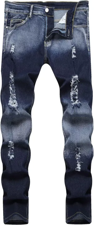 Men's Ripped Skinny Slim Fit Stretch Distressed Destroyed Jeans Denim Pants